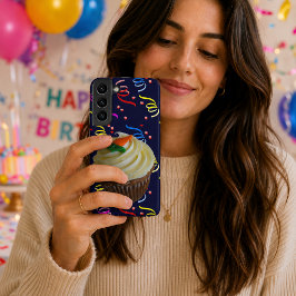 キャロットケーキのカップケーキと紙吹雪のブルー SAMSUNG GALAXY S22+ケース