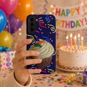 キャロットケーキのカップケーキと紙吹雪のブルー SAMSUNG GALAXYケース