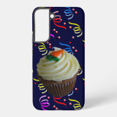 キャロットケーキのカップケーキと紙吹雪のブルー SAMSUNG GALAXYケース (裏面)