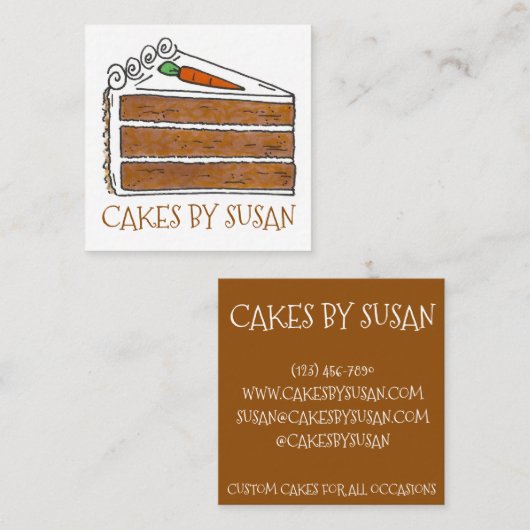 キャロットケーキデコレータスライスベーカリーペストリー スクエア名刺 (正面/裏面)
