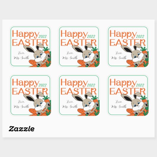 キャロツギフトステッカー&ラベル付きイースターバニー スクエアシール (シート)