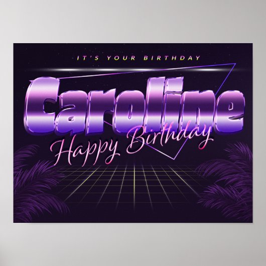 キャロライン名Vorname lila retroポスターGeburtstag ポスター (正面)