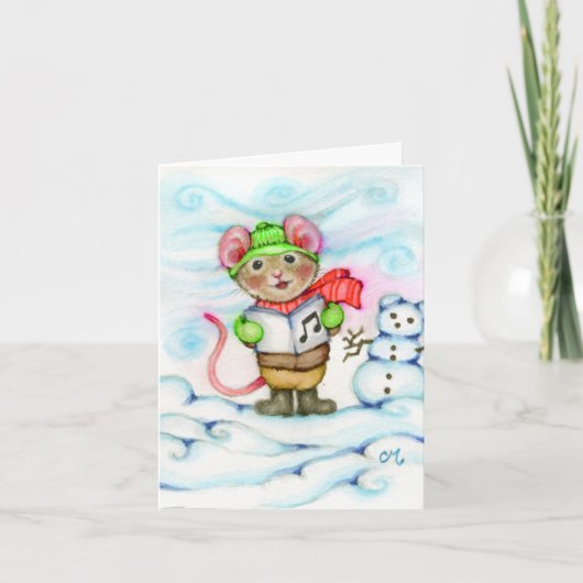 キャロリングクリスマスマウスかわいい動物の挨拶状 カード (正面)