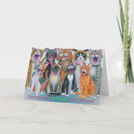 キャロリング猫のメッセージを内側に印刷 シーズンカード