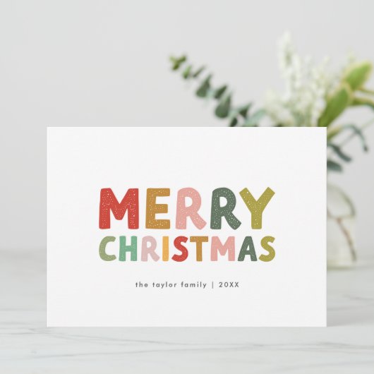 キャロルカラフルかわいい家族おもしろいメリークリスマス シーズンカード (スタンド正面)