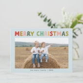 キャロルブルーかわいい子ども写真楽しいクリスマス シーズンカード (スタンド正面)