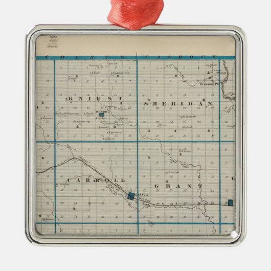 キャロル郡、アイオワ州の地図 メタルオーナメント (正面)