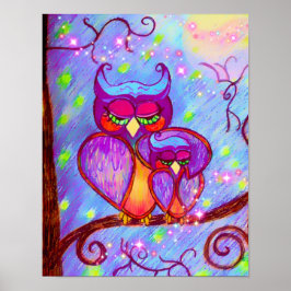 キャロル・ゼックによる母とベビーフクロウのポスター ポスター