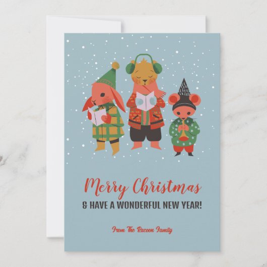 キャロル・メリークリスマスを歌うかわいい森林動物 シーズンカード (正面)