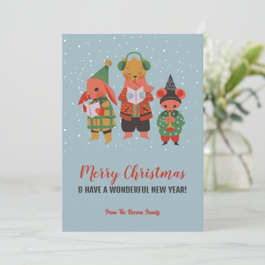 キャロル・メリークリスマスを歌うかわいい森林動物 シーズンカード (スタンド正面)