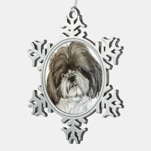 キャロルZeock著シーズー(犬)のTzuのクリスマスのオーナメント スノーフレークピューターオーナメント (右)