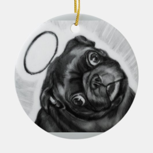 キャロルZeock著天使のパグのオリジナルのアートワーク セラミックオーナメント (正面)