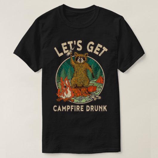 キャンおもしろいプ用の飲み水レッツがCAMPFIREに飲 Tシャツ (デザイン正面)