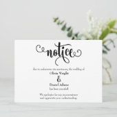 キャンセルされた結婚式のお知らせ タイポグラフィー 招待状 (スタンド正面)