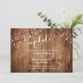 キャンセルされた結婚式のご案内 - ラスティックウッドとライトのカード 招待状 (スタンド正面)