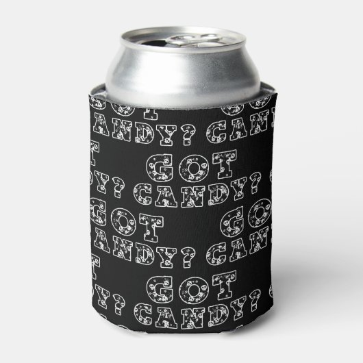 キャンディある？黒と白のドクロ ハロウィン 缶クーラー (缶正面)