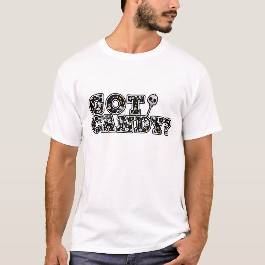 キャンディある?黒と白のドクロ ハロウィン Tシャツ (正面)