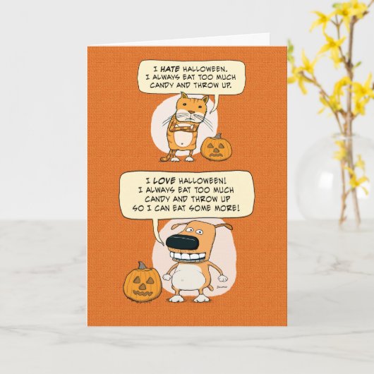 キャンディおもしろいハロウィーンが多すぎる カード (黄色い花)