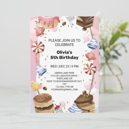 キャンディお洒落ランド誕生日おもしろい子供へ 招待状 (スタンド正面)