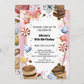 キャンディお洒落ランド誕生日おもしろい子供へ 招待状 (正面/裏面)
