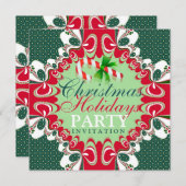 キャンディかわいらしケーンレッドクリスマスパーティの招待状 招待状 (正面/裏面)