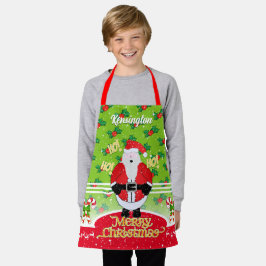 キャンディすてきケーンとホリーをグリーンに飾った太ったサンタ エプロン