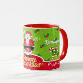 キャンディすてきケーンとホリーをグリーンに飾った太ったサンタ マグカップ (正面右)