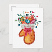 キャンディでミトンをミトンにしたクリスマスのお祝い シーズンポストカード (正面/裏面)