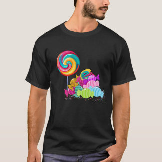 キャンディと棒つきキャンデーのTシャツ:甘い幸せ Tシャツ