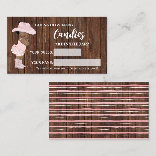 キャンディの数オウム女性のカーボーイベビーシャワーゲームカード プレイスカード (正面/裏面)