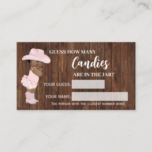 キャンディの数オウム女性のカーボーイベビーシャワーゲームカード プレイスカード (正面)