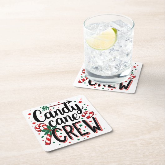 キャンディの杖クルーのクリスマススナックマッチングいとこ スクエアペーパーコースター (インサイチュ)
