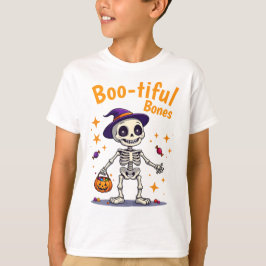 キャンディのTシャツの子供と可愛いハロウィーンのスケルトン Tシャツ
