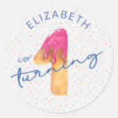 キャンディは最初の誕生日ステッカーを振りかけます ラウンドシール (正面)