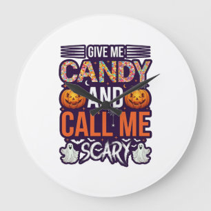キャンディをちょうだい お菓子をくれないとイタズラしちゃうゾ ハロウィンの幽霊カボチャ_1 ラージ壁時計