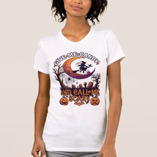 キャンディをちょうだい 不気味な魔女 月のカボチャ Tシャツ
