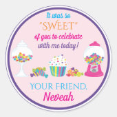 キャンディをテーマ感謝していにしたパーティーのお願い ラウンドシール (正面)