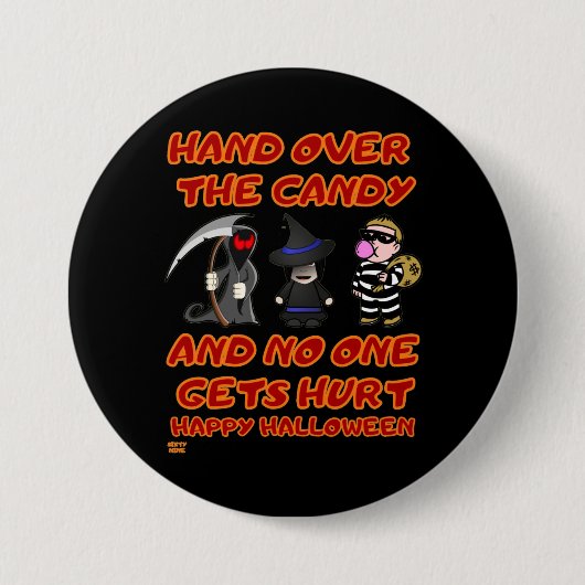 "キャンディを渡す"面白いハロウィーン 缶バッジ (正面)
