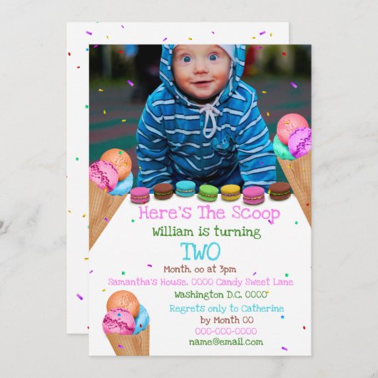 キャンディアイスクリーム写真ANY AGE誕生日パーティー 招待状 (正面/裏面)