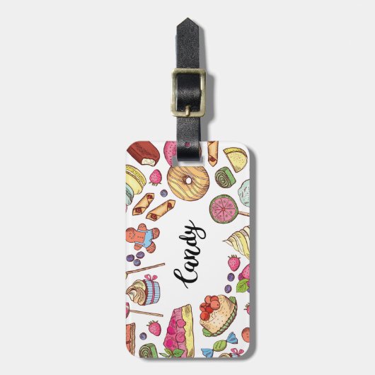 キャンディアンドデザートドードルズスイートトリートパターン ラゲッジタグ (正面縦)