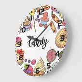 キャンディアンドデザートドードルズスイートトリートパターン ラージ壁時計 (傾斜)