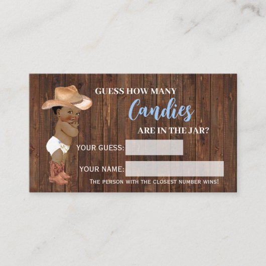 キャンディオウムカウボーイベビーシャワーゲームカードの数 プレイスカード (正面)