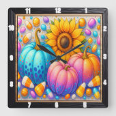 キャンディオータムカボチャひまわり スクエア壁時計 (正面)