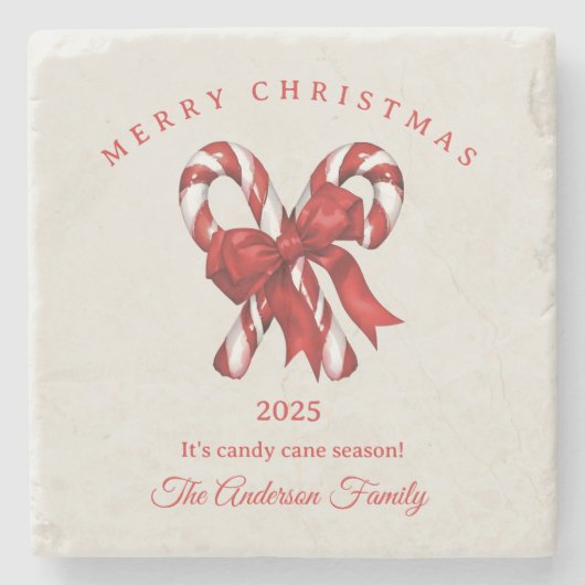キャンディカスタムーケーンクリスマスレッドギフト ストーンコースター (正面)