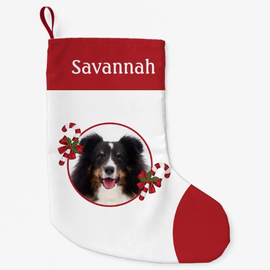 キャンディカスタムー缶と名前の写真テンプレート スモールクリスマスストッキング (正面)