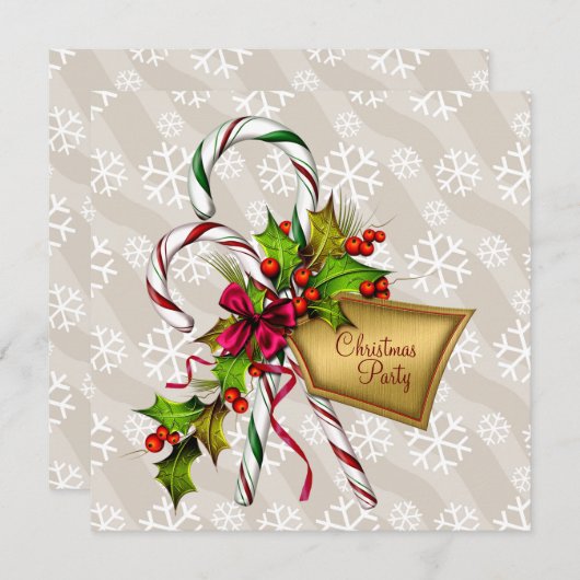 キャンディカネススノーフレーク企業のクリスマスパーティー 招待状 (正面/裏面)