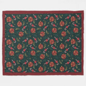 キャンディカネススノーフレーク赤いクリスマスボールグリーン フリースブランケット (正面(横))
