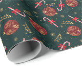 キャンディカネススノーフレーク赤いクリスマスボールグリーン ラッピングペーパー (ロールコーナー)