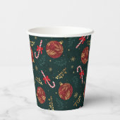 キャンディカネススノーフレーク赤いクリスマスボールグリーン 紙コップ (裏面)