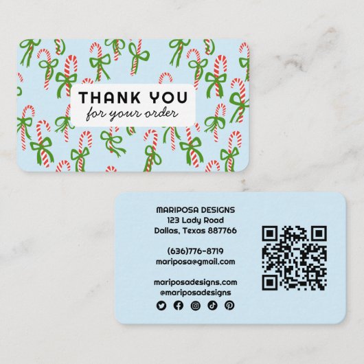 キャンディカネス顧客注文ありがとうQRコードソーシャル 名刺 (正面/裏面)